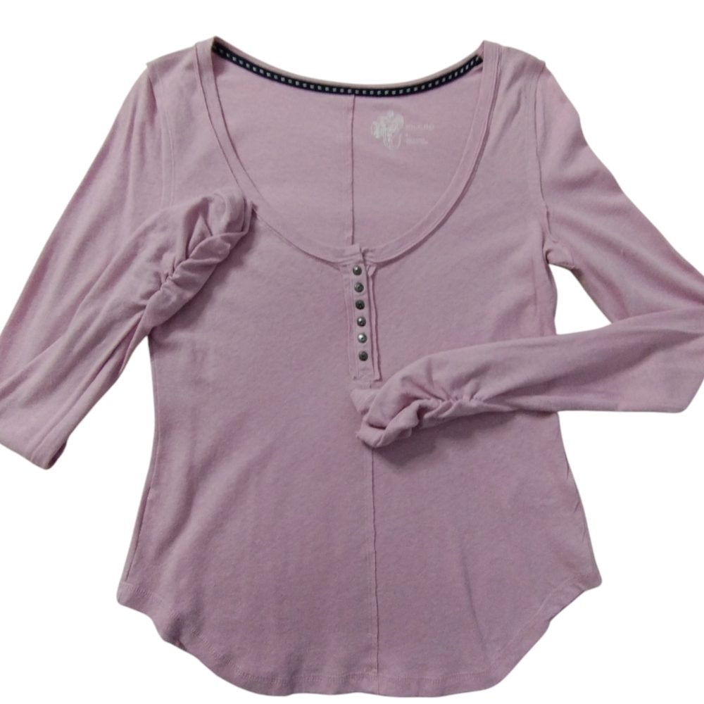 Pilcro Anthropologie Women's Size Small Scoop Henley Grungecore Preppy Top NEW